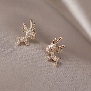 Super Cute Deer Gold & Zircon Stud Earrings - NWT